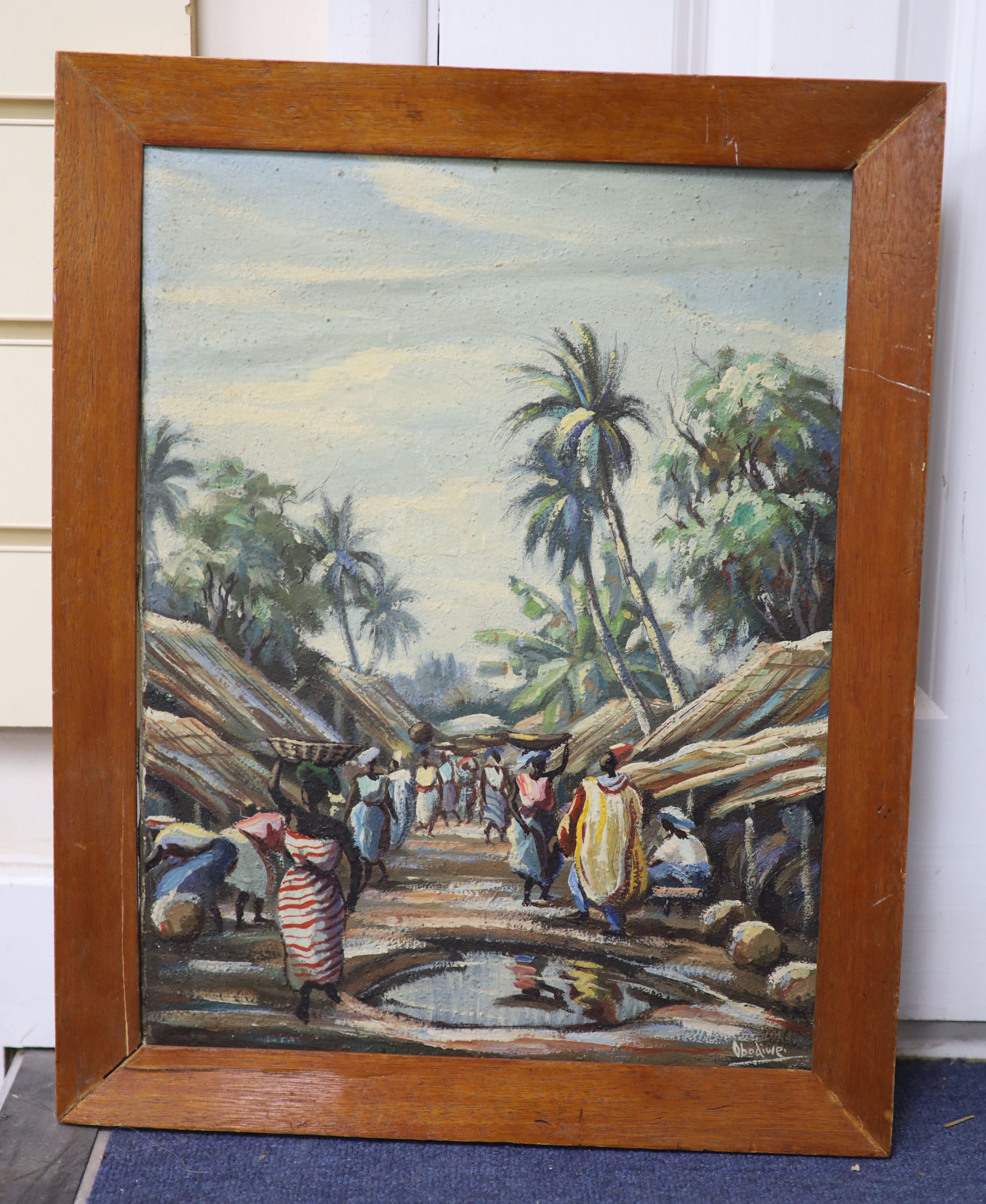 Obodiwe (African School), oil on canvas, Market scene, signed, 42 x 32cm